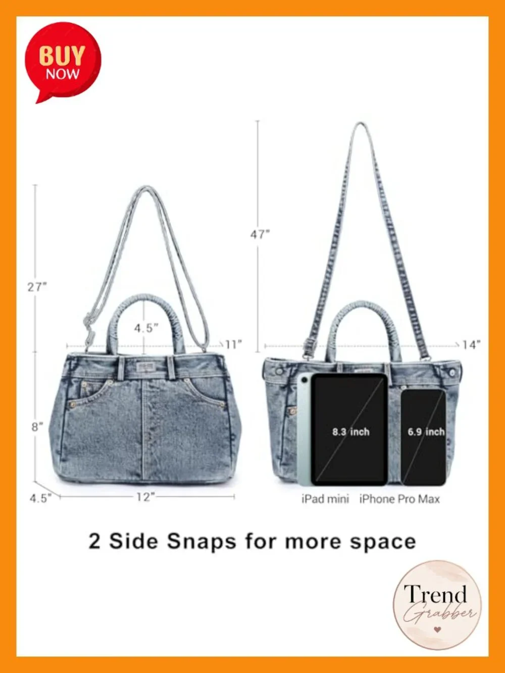 Denim Crossbody Bag Lightweight Satchel Shoulder Purse with Turn-Lock Long
